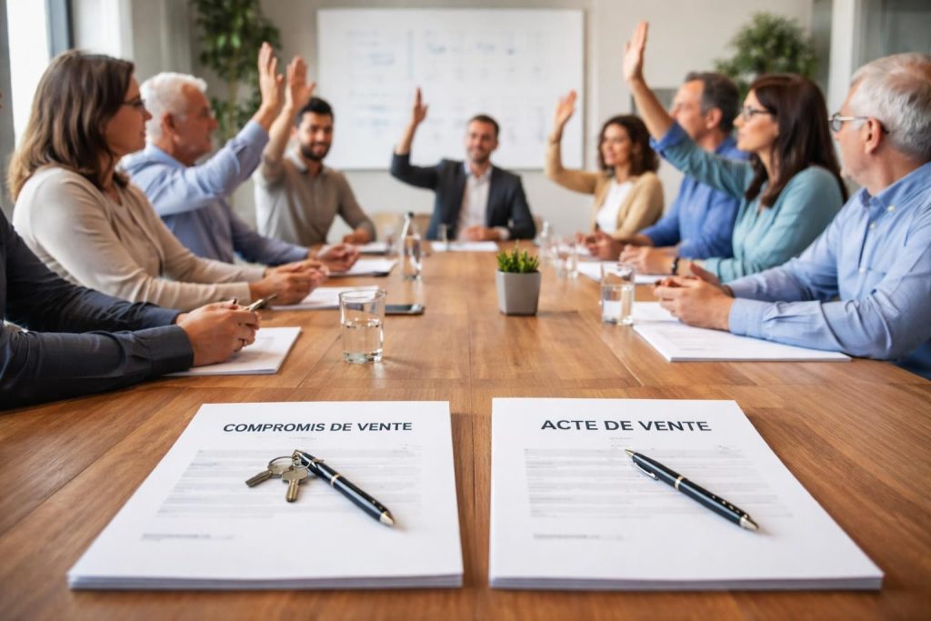 découvrez qui est habilité à voter lors de l'assemblée générale de copropriété entre le compromis de vente et l'acte définitif, et comprenez les règles à suivre pour une prise de décision valide.