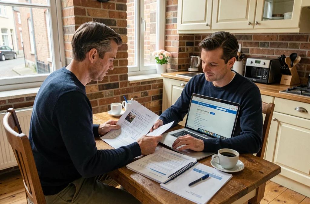 Homme consultant des documents administratifs pour un déménagement interrégional en Belgique