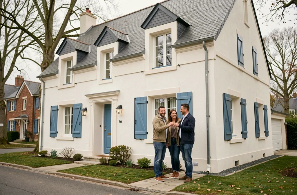 Couple devant leur maison neuve construite par Maisons d'en France Atlantique dans les Deux-Sèvres